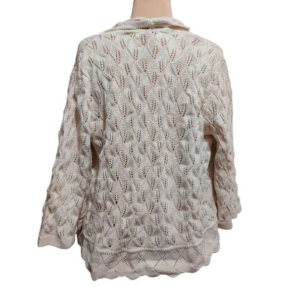 JM Collection XL Petite Sweater Cream Metallic Open Knit Cardigan 3/4 Sleeve - Picture 3 of 14